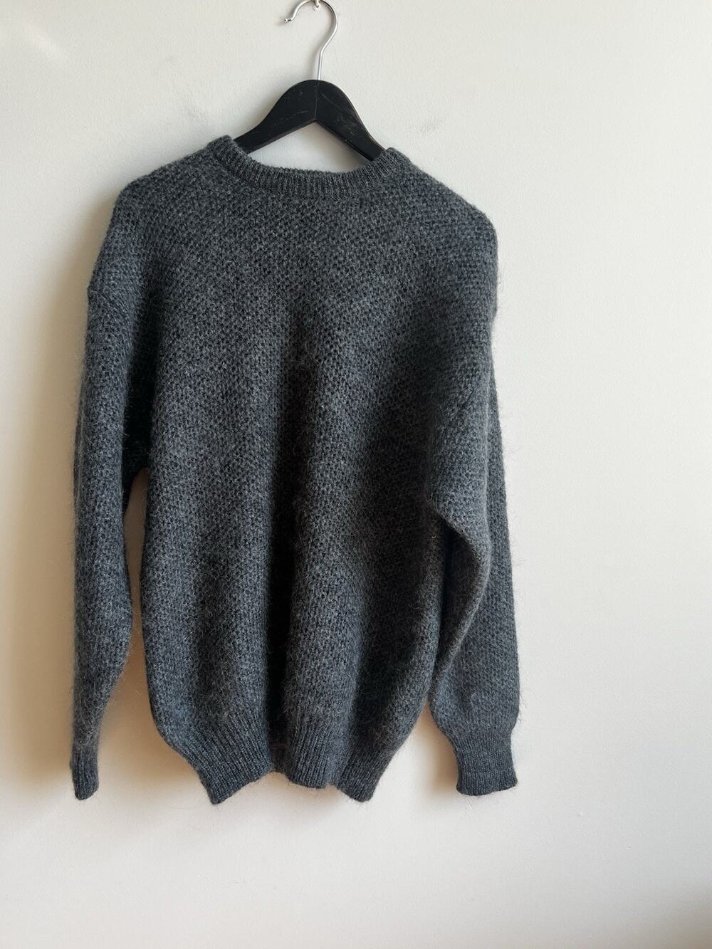 Vintage Khanna Mohair Sweater Mens 42 Large Gray Crew Neck